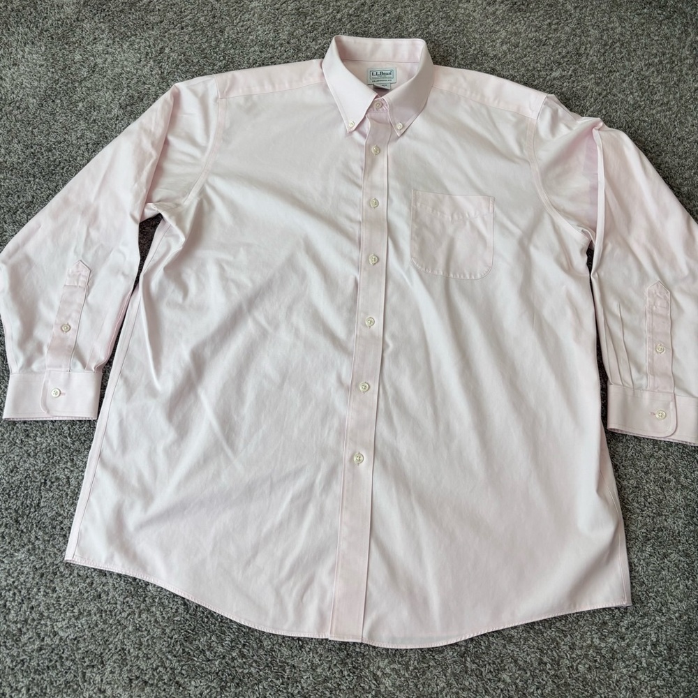 LL Bean Button Up Mens Dress Shirt - Pink -‎ Size 17 - 33 #0028